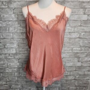Victoria's Secret Camisole Dusty Rose Lace Trim Silky Lingerie Top Large